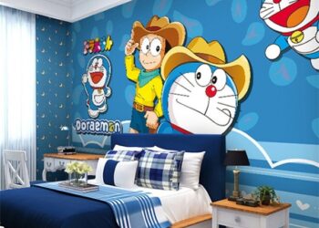 Chọn giấy dán tường phòng ngủ doremon cho bé yêu